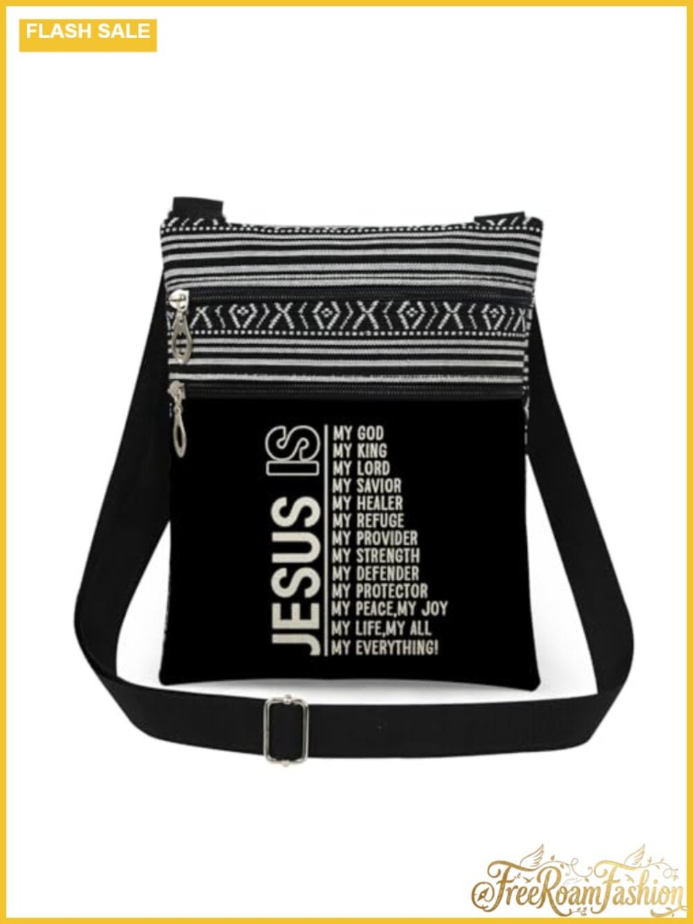 JESUS Crossbody Bag Polyester Adjustable Strap Double Zipper